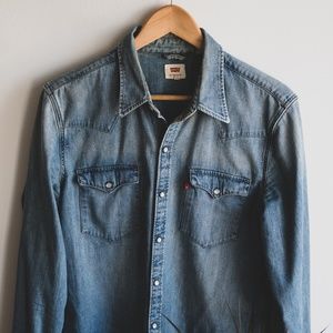 Men's Light Wash Denim Shirt Snap Up